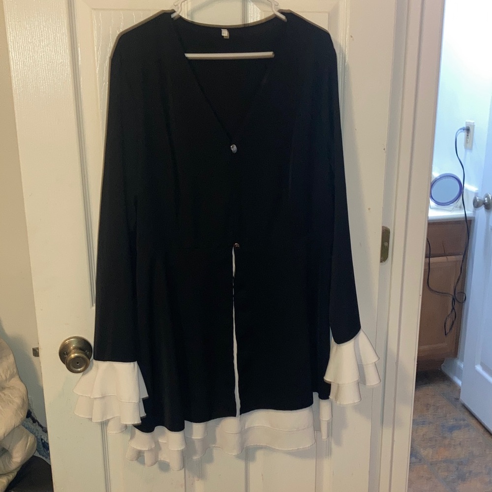 Black and White Ruffle Sleeve Blouse